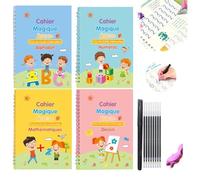 Libri Di Scrittura, Quaderno Esercizi Magia, Quaderni Scrittura A Mano, Tracciamento Numeri E Lettere Con Scanalature, Penna Magica Per Lettere, Riutilizzabili(French-1SET,Five pens)