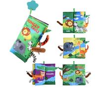 Libri di Stoffa per Neonati 0 3 6 Mesi, Morbidi Libro Sensoriale per Neonati, Libro Interattivo con Coda di Animali, Libro Neonati Animali della Giungla, Giocattoli Educativi Libri per Neonato