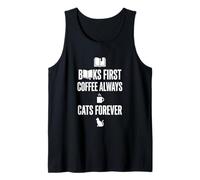 Libri First Coffee Always Cats Forever Funny Graphic Canotta