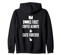 Libri First Coffee Always Cats Forever Funny Graphic Felpa con Cappuccio