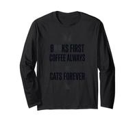 Libri First Coffee Always Cats Forever Funny Graphic Maglia a Manica