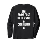 Libri First Coffee Always Cats Forever Funny Graphic Maglia a Manica
