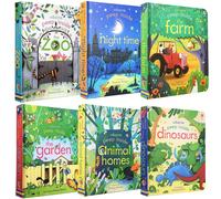 Libri per bambini con tema "Usborne Peep Inside": Giardino, Case di animali, Dinosaurs e Fattoria /Temi della natura, Libri educativi sollevabili per i bambini, libri per l'apprendimento precoce e int