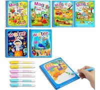 Libri per pittura ad acqua per bambini, 6 pezzi, libro magico da colorare ad acqua, riutilizzabili, con 6 penne magiche, giocattoli da viaggio per bambini in aereo