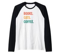Libri Vintage Gatti Amanti del caffè Maglia con Maniche Raglan