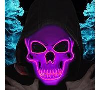 LIBRNTY LED skull mask,Illumina la maschere,V vendetta maschera,maschera the purge,Pittura del teschio fai-da-te e 3 modalità di lampeggio controllabili,per Costume Cosplay Festa e Party(Viola)