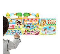 Libro adesivo attività - 25 cm grande impermeabile, nuovo blocco scenario posizionabile, set educativo sul tema dello shopping, giocattolo educativo silenzioso per la festa di compleanno in classe