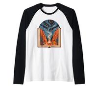Libro Aperto Canyon Fuoco Campeggio Cielo Costellazioni Maglia con Maniche Raglan