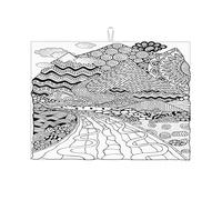 Libro da colorare antistress con paesaggio scarabocchiato con strada lunga e montagne, scolapiatti artistico per il bancone della cucina, tappetino scolapiatti XL, decorazione da cucina, piccolo, 16 x