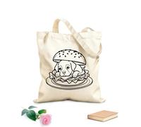 Libro da colorare con disegno a tratteggio di un panino per hamburger con lattuga Borse a tracolla in tela di cotone Tessuto spesso 12 once Utilizzabile come borsa porta attrezzi 25x30cm Piccola