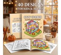 Libro da colorare "Cozy Corner" da 40 pagine, libro da colorare con scene domestiche semplici e confortevoli - Sollievo dall'ansia, libro di rilassamento dallo stress minimalista disegnato a mano con 
