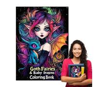 Libro da colorare Gothic Fairy Dragon - Drago gotico e fate | Rilassamento quotidiano per adulti Goth libro da disegno per casa, hotel, appartamento, scuola