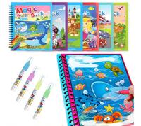 Libro da disegno magico con acqua, libro da disegno riutilizzabile, libro di pittura ad acquerello magico educativo, set di attività artistiche per disegnare, tema oceano, animali, trasporti, dinosaur