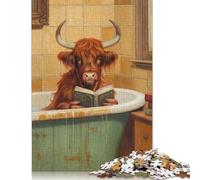 Libro da lettura Highland Cow, puzzle stimolante e stimolante, 100% in cartone riciclato per adulti e adolescenti, regalo di compleanno, 1000 pezzi (75x50 cm)