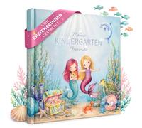 Libro degli amici per l'asilo, motivo: sirena, progettato da educatori | Con sirene dipinte a mano, goffratura glitterata, 25 pagine di amici e 6 pagine interne per educatori