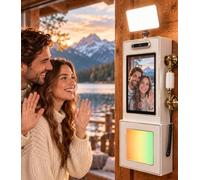 Libro degli ospiti audio e video, telefono vintage White-220V | Schermo da 10,1", luce LED da 6" + scheda TF da 64 GB | ricevimenti e feste | solleva per registrare