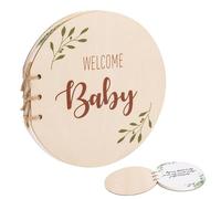 Libro Degli Ospiti Baby Shower, Libro Neonato Ricordi, Libro Degli Ospiti Battesimo, Libro Degli Ospiti con Copertina Legno, Libro Degli Ospiti del Bambino, 35pz Carta Bianca, Regalo Battesimo (B)