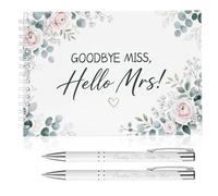 Libro degli ospiti con lettere alla sposa, accessori per addio al nubilato, 20 x 14 cm, libro degli ospiti con scritta "Kiss The Miss Goodbye", con 2 penne, verde eucalipto