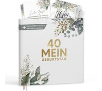 Libro degli ospiti Il mio 40° compleanno con etichette per vino - Libro dei ricordi Eucalipto look regalo per famiglia e amici da compilare senza domande - Copertina rigida vuota 72 pagine (40 Il mio