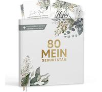 Libro degli ospiti Il mio 80° compleanno con etichette per vino - Libro dei ricordi Eucalipto look regalo per famiglia e amici da compilare senza domande - Copertina rigida vuota 72 pagine (80 Il mio