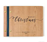 Libro degli ospiti in legno per matrimonio, formato A5, rustico, con copertina incisa, 8,5 x 15,5 cm, robusto diario rilegato ad anelli in metallo dorato