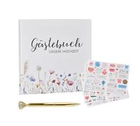 Libro degli Ospiti Matrimonio, 144 Pagine Bianche con Adesivi, Guest Book Nozze con Copertina Rigida per Foto e Dediche, Album Ricordi per Sposi e Invitati, Idea Regalo
