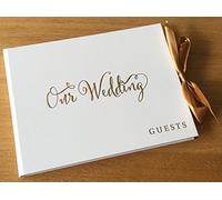 Libro degli ospiti per matrimoni, bianco con nastro dorato