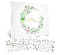 Libro degli ospiti per matrimoni con 213 adesivi, libro degli ospiti per matrimoni, 120 pagine, colore beige, libro degli ospiti per matrimoni, libro di nozze e album di nozze per ricordi, 17 x 23 cm