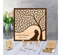 Libro degli ospiti per matrimonio con albero della vita personalizzato alternativo con cartello a cuore in legno personalizzato albero della famiglia cornice rustica per ricevimenti, albero della
