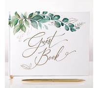 Libro degli Ospiti per Matrimonio in Lamina d'oro Verde 17,8 x 22,9 cm, Penna e Cartello da Tavolo Inclusi, Libro con Cartello resgistry per Matrimoni, Addio al Nubilato, Baby Shower, Laurea