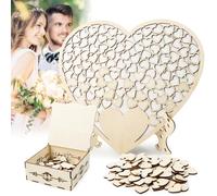 Libro degli ospiti per matrimonio, personalizzabile, in legno, a forma di cuore, alternativa con base, scatola e 100 biglietti di firma a forma di cuore in legno, decorazione per matrimonio
