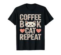 Libro del caffè Cat Repeat Cute Cozy Cat Lover Maglietta