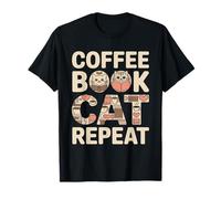 Libro del caffè Cat Repeat Cute Cozy Cat Lover Maglietta
