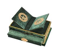 Libro del Corano con supporto in legno Rahle - Set regalo islamico con copertina rigida verde per Eid, Ramadan, uomini e donne musulmani