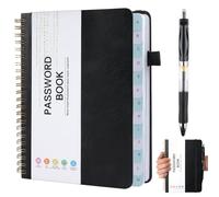 Libro delle password alfabetico con linguette, rubrica, quaderno a spirale con password, rubrica telefonica con penna per la gestione di password e indirizzi, casa e ufficio, 14 x 18 cm, nero