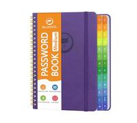 Libro delle password con linguette alfabetiche, libro di password per anziani, linguette individuali e colorate, quaderno con copertina rigida a spirale per accesso al sito Web, 14,5 x 19,6 cm, viola