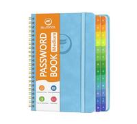 Libro delle password con linguette alfabetiche, libro di password per anziani, linguette individuali e colorate, quaderno con copertina rigida a spirale per accesso al sito Web, 14,5 x 19,6 cm, blu