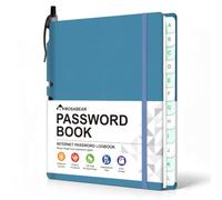 Libro delle password con linguette dalla A alla Z, 14 cm x 10 cm | Passante per penna con dorso integrato, carta da 100 g/m², fascia elastica 2 segnalibri, 460 voci, regalo per anziani e