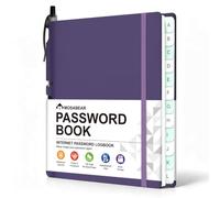 Libro delle password con linguette dalla A alla Z, 14 cm x 10 cm | Passante per penna con dorso integrato, carta da 100 g/m², fascia elastica 2 segnalibri, 460 voci, regalo per anziani e