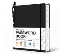 Libro delle password con linguette dalla A alla Z, 14 cm x 10 cm | Passante per penna con dorso integrato, carta da 100 g/m², fascia elastica 2 segnalibri, 460 voci, regalo per anziani e