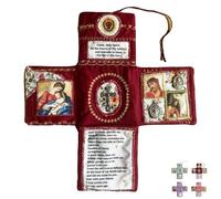 Libro Devozionale Tascabile Fatto a Mano - Edizione Fede, Libro di Preghiere Tascabile Ricamato a Mano, Trapunta Pieghevole Cristiana per Santuario, Libri Devozionali Quotidiani(Red)
