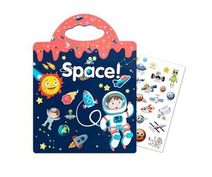 Libro di adesivi a partire dallo spazio, riutilizzabile, per adesivi, set con gioco creativo, scena e adesivi, illustrazioni, giocattolo educativo per bambini