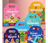 Libro di adesivi riutilizzabili, adesivi per prima infanzia per bambini, libro di adesivi silenziosi con scene multiple, regalo ideale per Natale e Capodanno mondo animale,Trasporti,Modello di dinosau