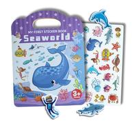 Libro di adesivi riutilizzabili impermeabili 3D per bambini da 3 a 7 anni, animali, veicoli, dinosauri, insetti, adesivi, regalo di compleanno per bambini, giocattoli educativi (mondo marino)