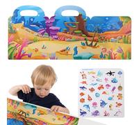 Libro di adesivi riutilizzabili per bambini, libri da viaggio, libri calmi di qualità residua, impermeabile, strumento di apprendimento per l'istruzione precoce per l'età 3+, pieghevole con il manico