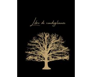 Libro di condoglianze con copertina rigida, 100 pagine bianche da riempire, libro degli ospiti per il servizio funebre, lutto, libro commemorativo: Design moderno in nero con albero e scritte in oro