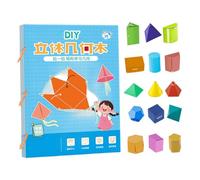 Libro di geometria per bambini, 15 modelli colorati di manipolazione matematica del pensiero spaziale con adesivi e nastri per animali