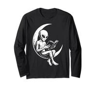 Libro di Lettura Alieno Crescent Moon Space Funny Bookworm Maglia a Manica