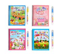 Libro di Pittura ad Acqua per Bambini, 4 PCS Semazz Libro Magico da Colorare Acqua con Penna Acqua Riutilizzabile Lettera Unicorno Cartone Animato per 3 4 5 6+ Regali A