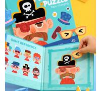 Libro di puzzle magnetico per bambini, gioco da tavolo portatile pieghevole a 3 parti, attività educativa precoce di abbinamento di forme, giocattolo da viaggio per lo sviluppo della motricità fine pe